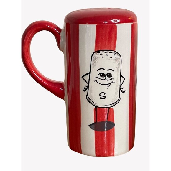 Vintage Salt Pepper Shakers Red White Stripe Drive In Retro Style Handles Plugs - Picture 2 of 9